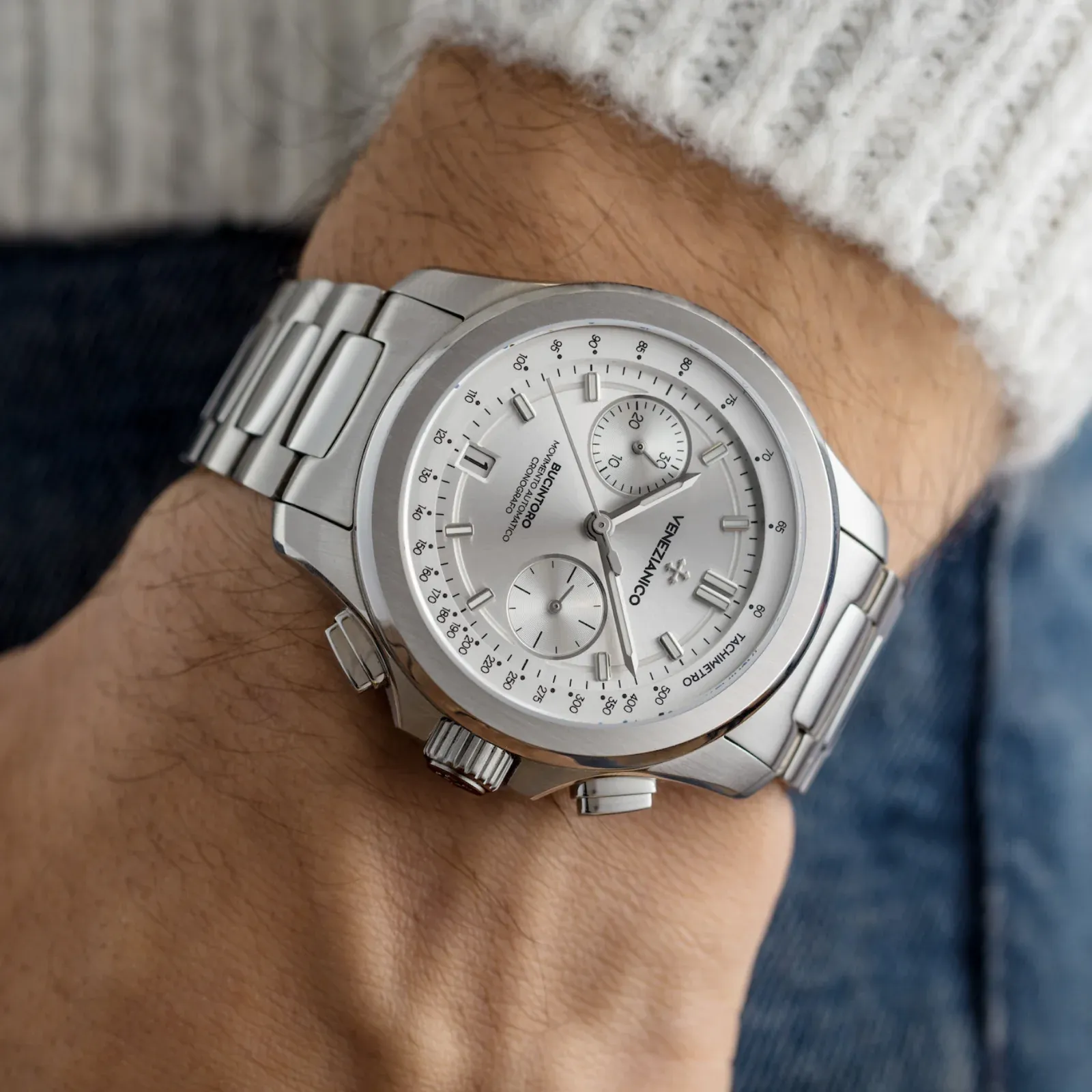 Venezianico Automatic Chronograph Watch Bucintoro 40mm Silver 8221503C
