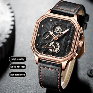 Waterproof Luxury CRRJU Men's Leather Watch Analog Quartz Luminous Business Gift