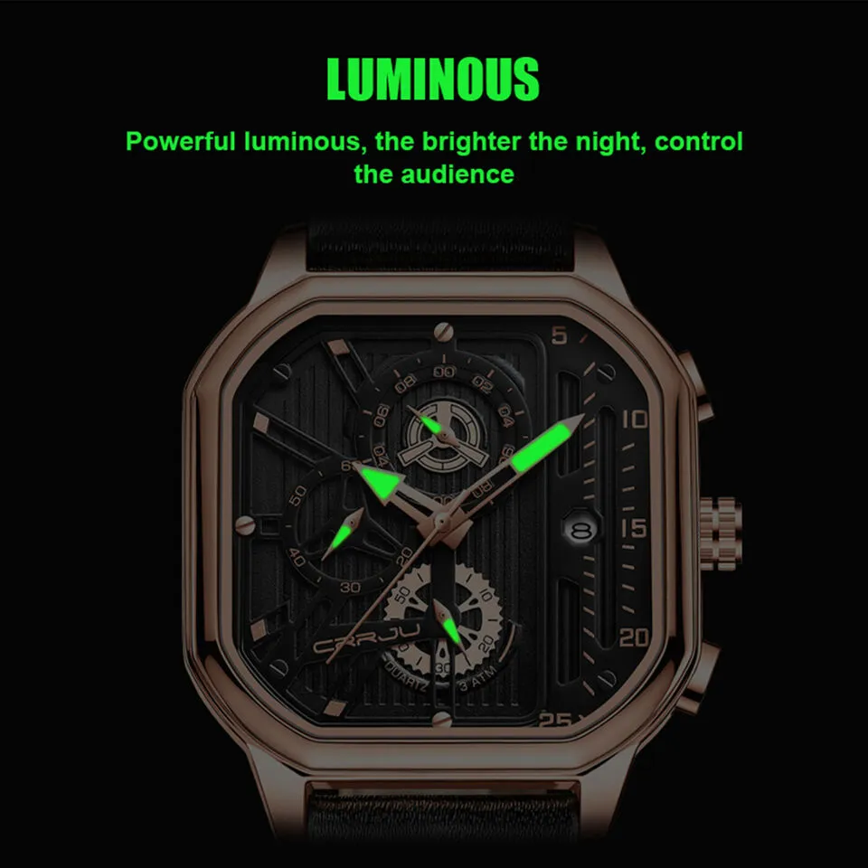 Waterproof Luxury CRRJU Men's Leather Watch Analog Quartz Luminous Business Gift