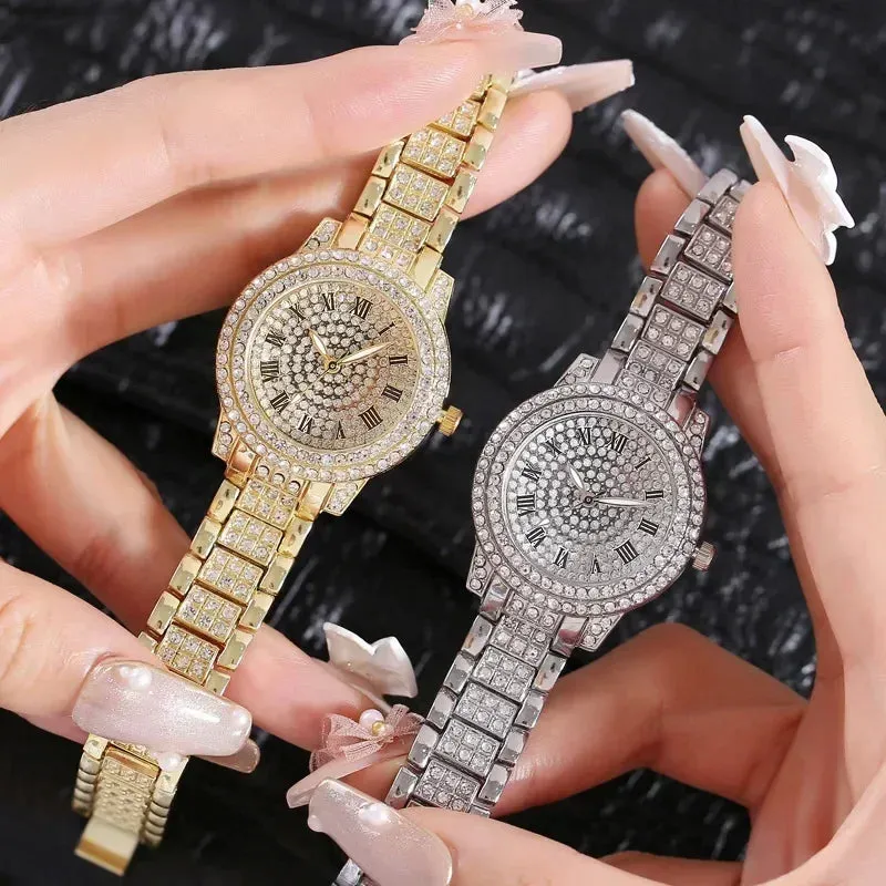 Women Luxury Shiny Diamond Watch Full Steel Adjustable Bling