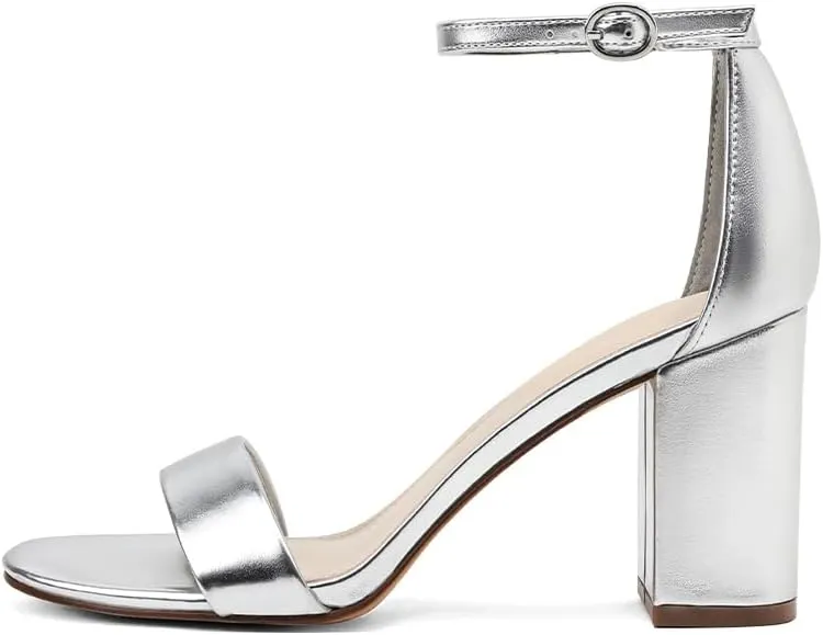 Women's Sandals Open Square Toe Sandals Ankle Strap High Kitten Heels Stilettos Square Open Toe Dressy Sexy Shoes for Women Chic Heeled Sandals
