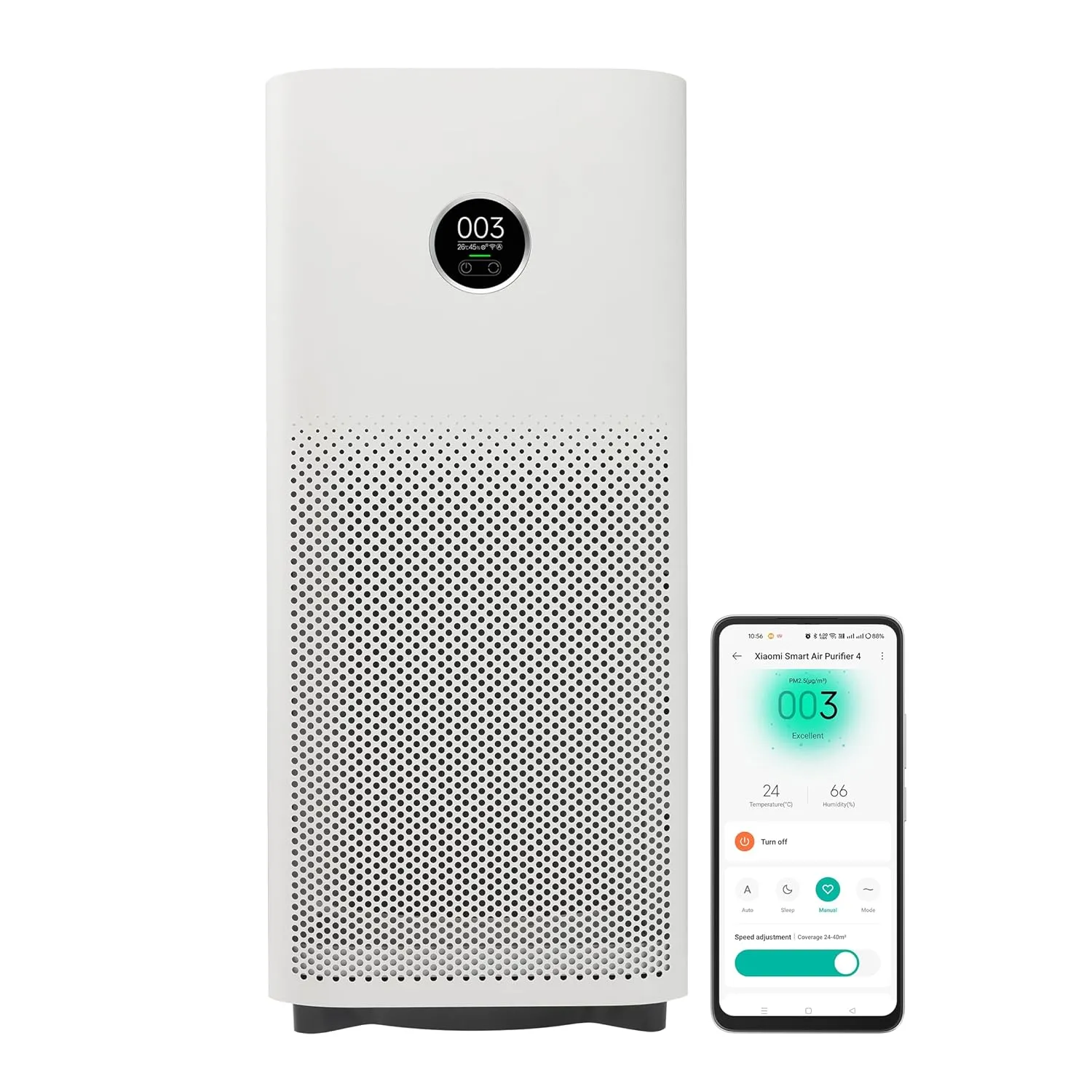 Xiaomi 4 Smart Air Purifier, Negative Air Ionizer, True HEPA Filter, traps 99.99% Viruses, covers up to 516 Sq Ft., Fast Purification in 7 Mins, Smart App Control, Alexa and GA
