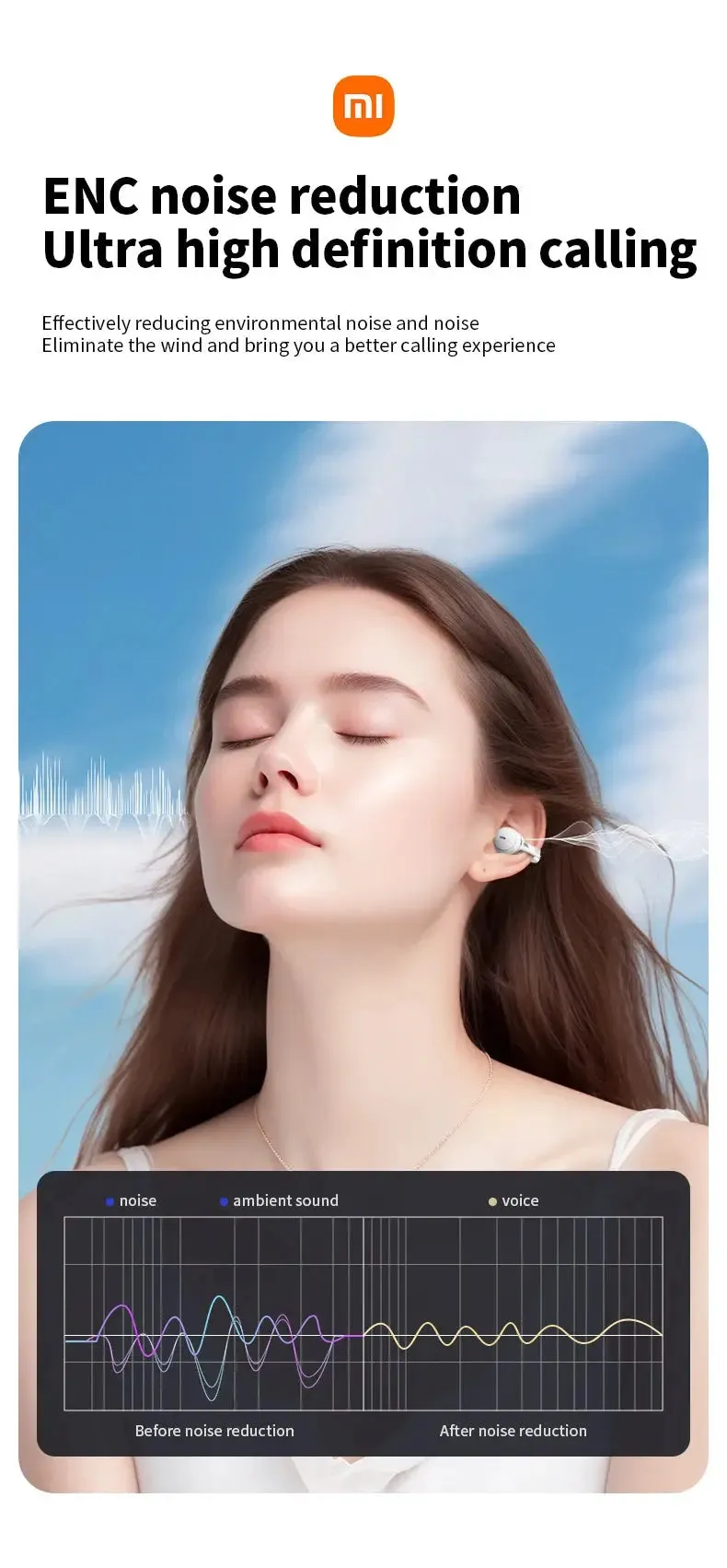 XIAOMI S39 Ear Clip ENC Headset Wireless Bluetooth5.4 Headphone LED Digital Display Sport Running Earphone For Android iOS