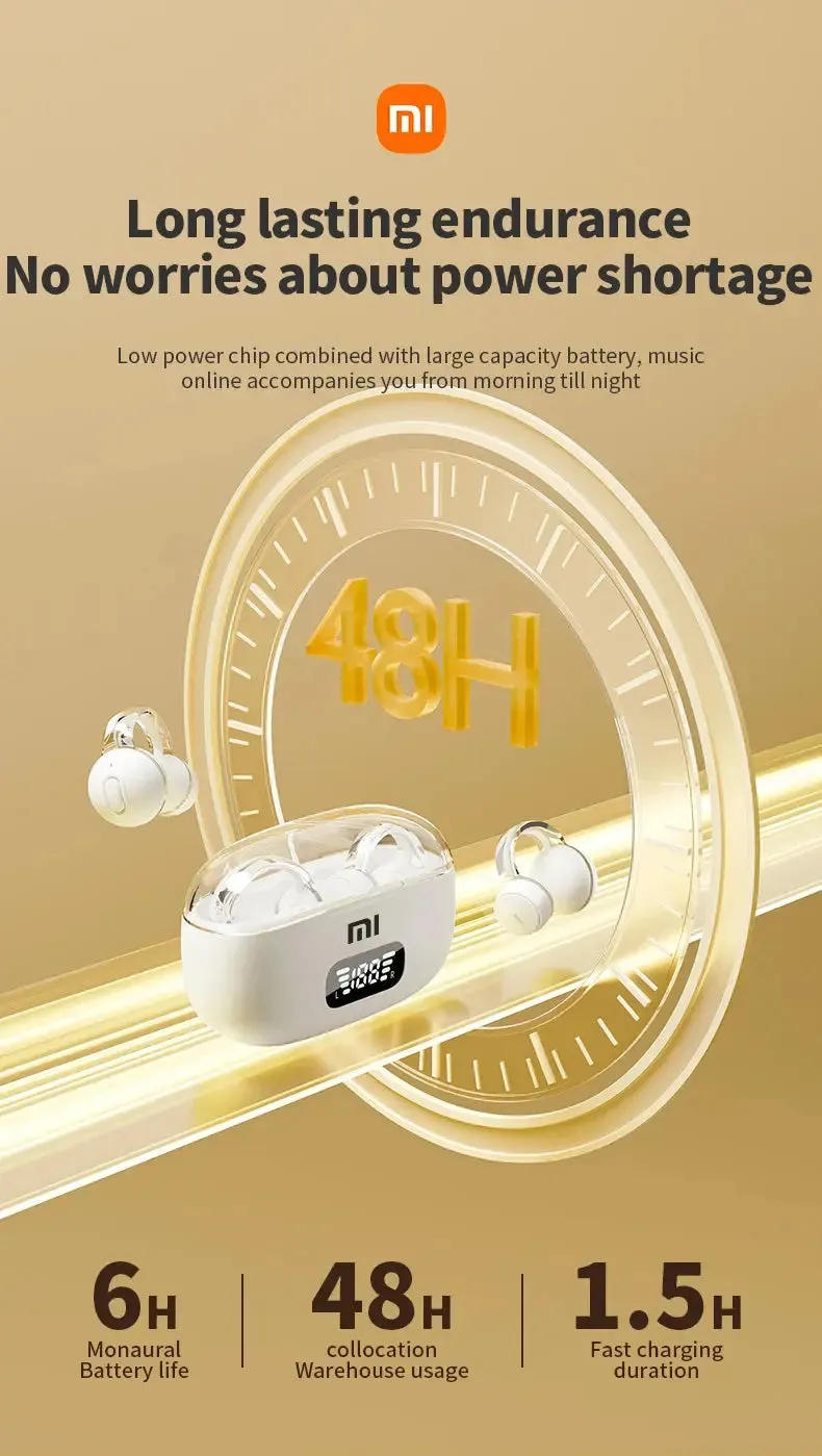 XIAOMI S39 Ear Clip ENC Headset Wireless Bluetooth5.4 Headphone LED Digital Display Sport Running Earphone For Android iOS