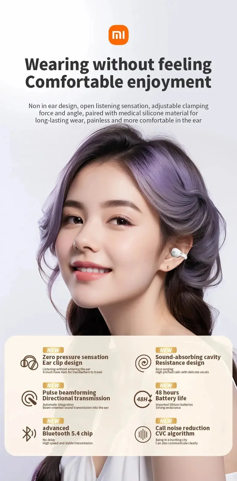 XIAOMI S39 Ear Clip ENC Headset Wireless Bluetooth5.4 Headphone LED Digital Display Sport Running Earphone For Android iOS