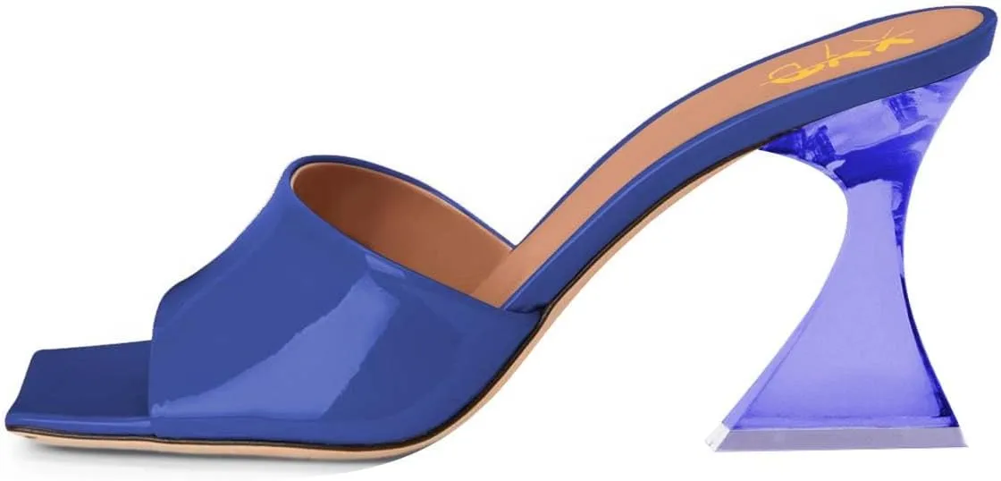 XYD Women's Clear High Block Heels Mules Open Square Toe Slip On Comfort Sexy Dress Pumps Sandals Evening Party Prom Shoes