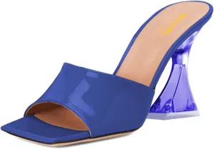 XYD Women's Clear High Block Heels Mules Open Square Toe Slip On Comfort Sexy Dress Pumps Sandals Evening Party Prom Shoes