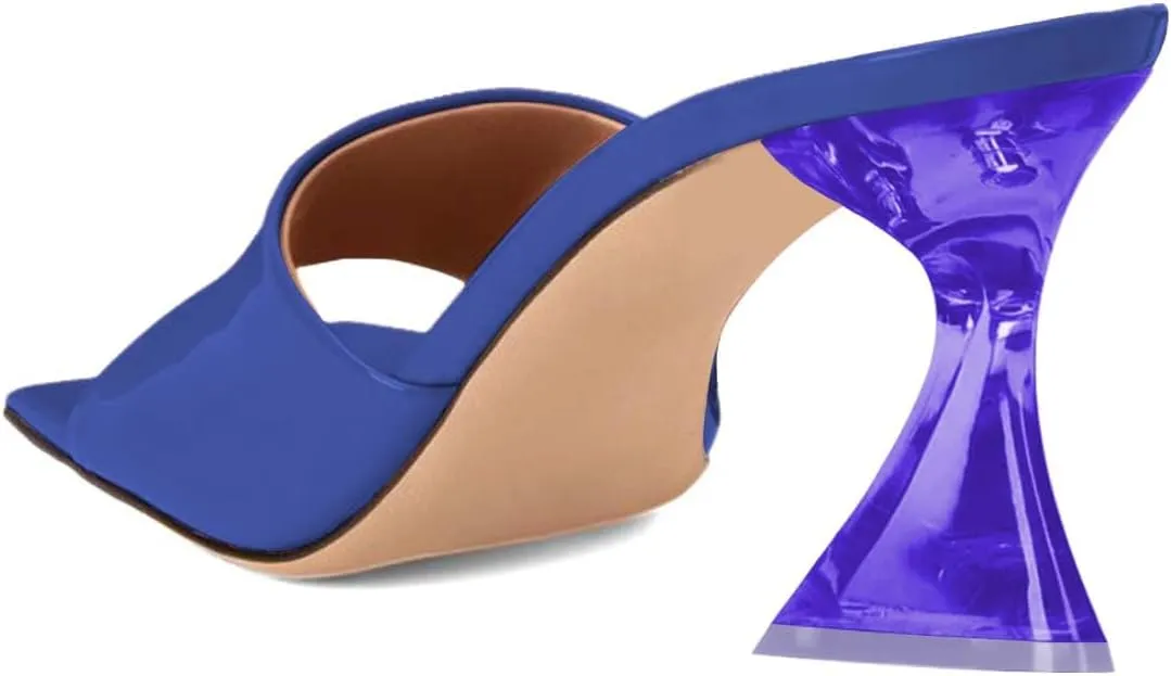 XYD Women's Clear High Block Heels Mules Open Square Toe Slip On Comfort Sexy Dress Pumps Sandals Evening Party Prom Shoes
